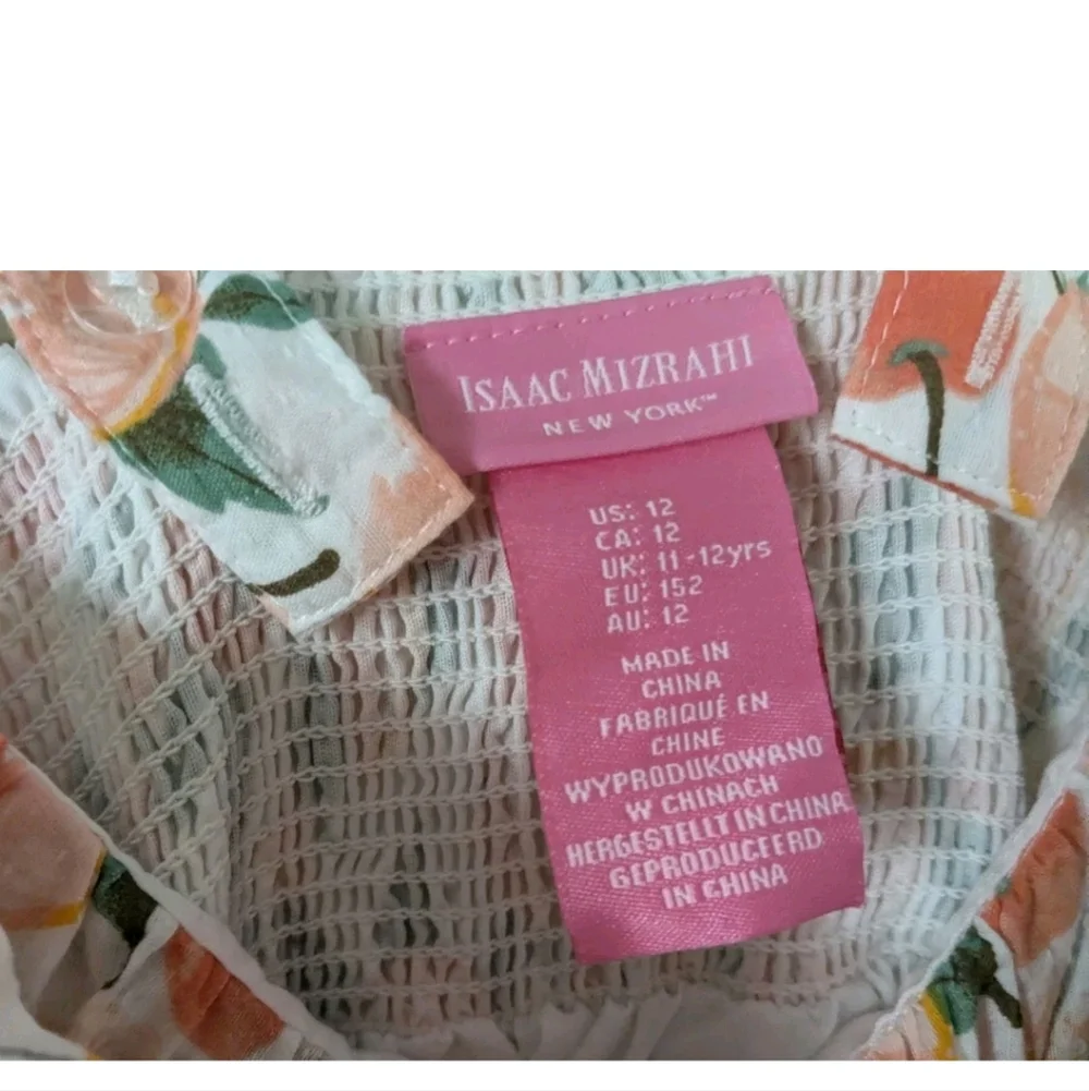 Isaac Mizrahi Girls 12 Sundress Peach & Orange Fruit Textured Midi Lined Straps - Picture 6 of 6